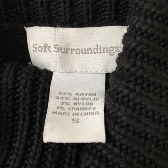 Soft Surroundings Sweater Dress Black Montreux Fringed Hem Cowl Neck w/Pockets - Picture 5 of 6